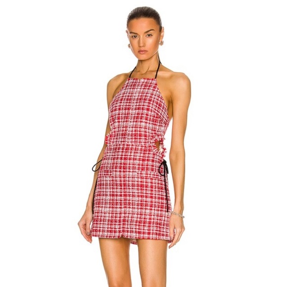 NWT self-portrait Boucle Cut Out Mini Dress in Red size US 6/ UK 10 - Picture 1 of 9